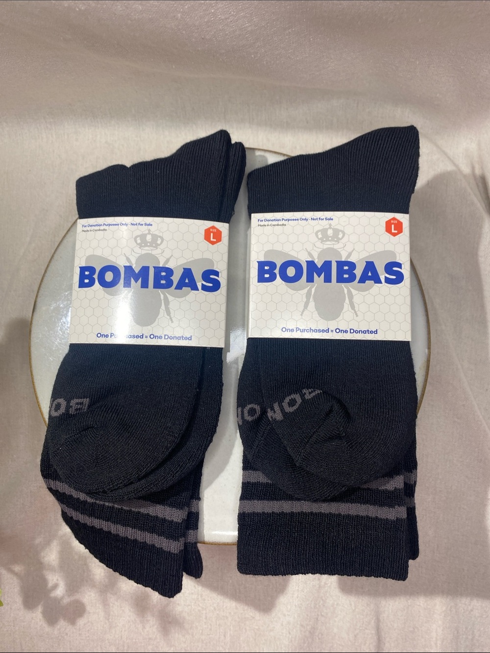 Bombas Men's Crew Athletic Socks in Black with Gray Stripe Accents (Pack of 2)